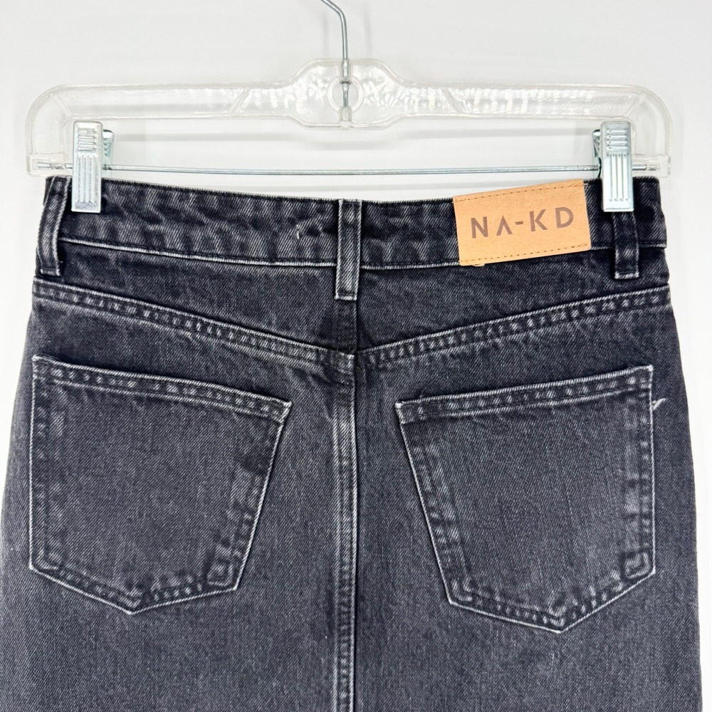 Na-Kd Denim Wide Denim Maxi Skirt Black Front Slit Size 32 (XS) Trendy Minimal - Picture 10 of 12